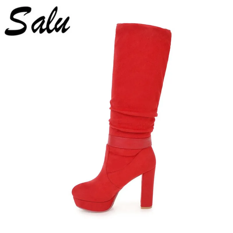

Salu New high quality high heels knee high for women boots knitting autumn winter boots women shoes