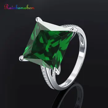 

Rainbamabom Real 925 Solid Sterling Silver Emerald Gemstone Birthstone Wedding Engagement Diamonds Ring Fine Jewelry Wholesale