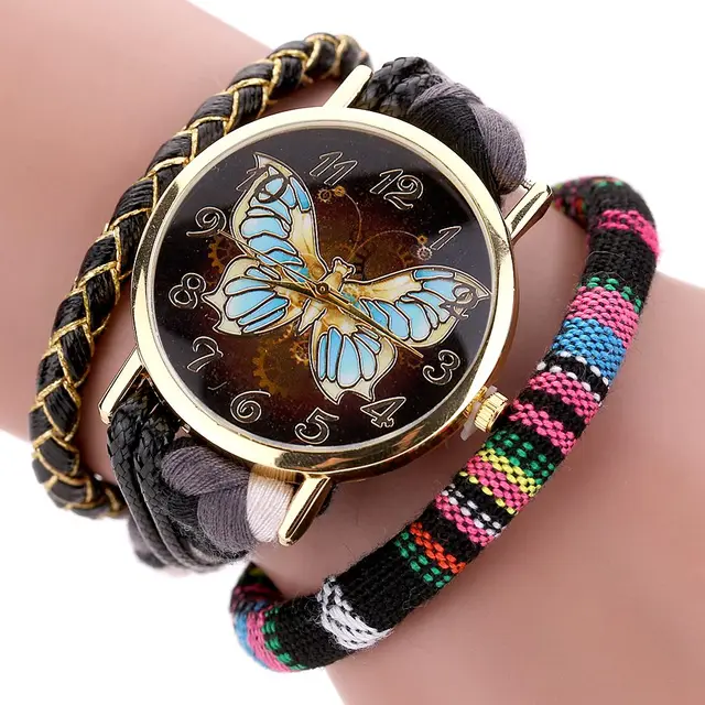 2017 Duoya Retro Leather Women Watch Fashion Weave Trendy Butterfly Dial Gold Lu 2017 Duoya Retro Leather Women Watch Fashion Weave Trendy Butterfly Dial Gold Lu