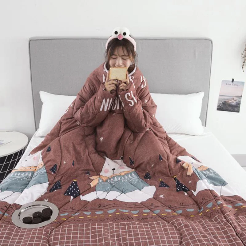 

High Lazy Quilt with Sleeves Blanket Cape Cloak Nap Blanket Dormitory Mantle 150x200cm UEJ