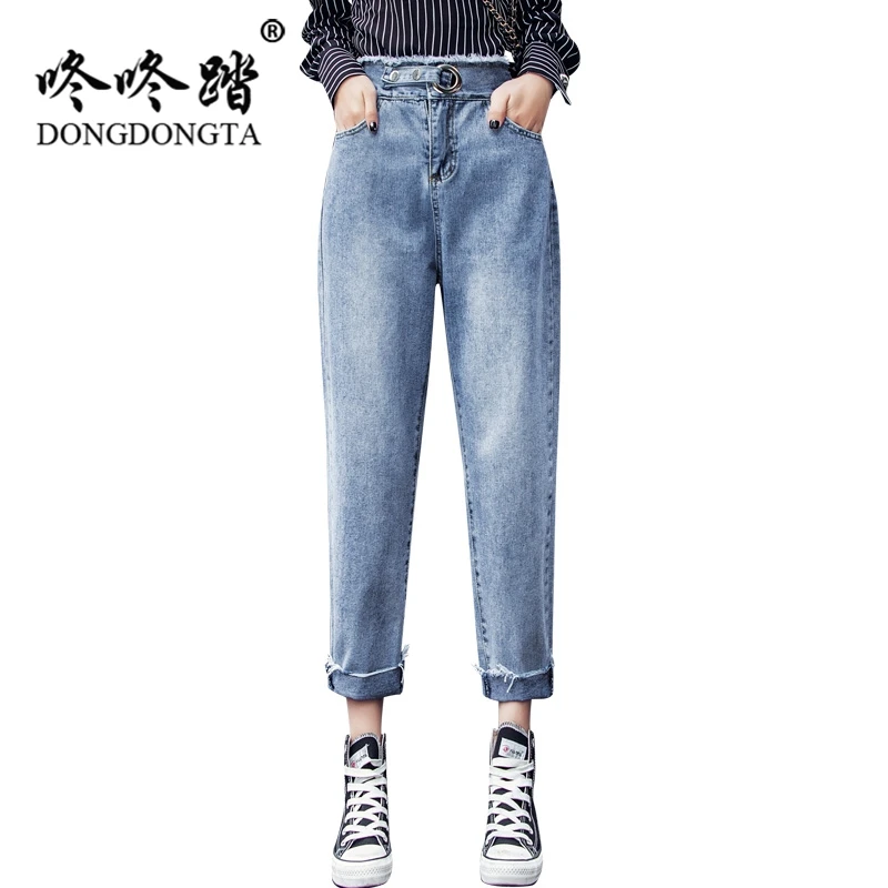 DONGDONGTA 2019 новые летние женские модные джинсы для девочек с высокой талией джинсовые брюки до щиколотки Брюки Горячая распродажа джинсы SS-2032