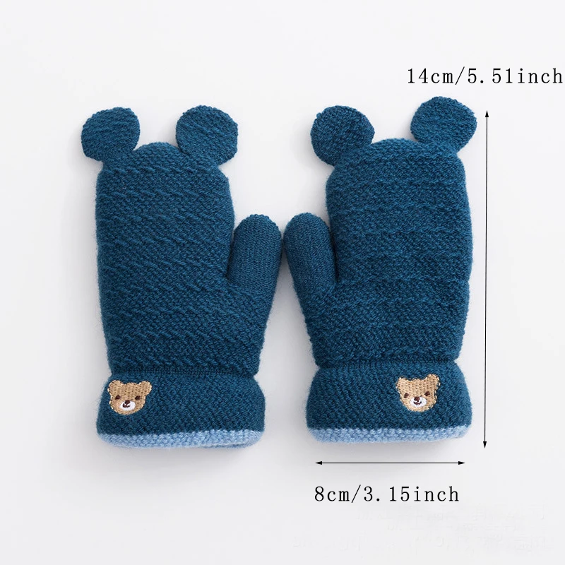 Вязаные перчатки унисекс с милым медведем, теплые детские рукавицы для мальчиков и девочек, зимние уличные Игровые перчатки для детей
