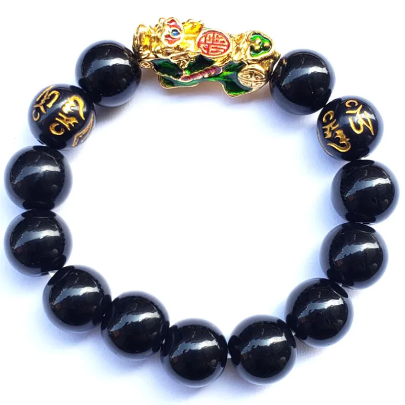 

12MM Luck Jewelry Obsidian Gold Colorful PIXIU Beaded Bracelet For Women Girls Bangles Best Gifts Best Quality Bracelet