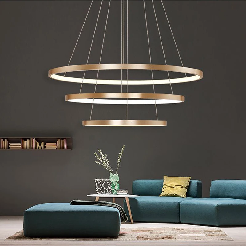 

40CM 60CM 80CM Modern Pendant Lights For Living Room Dining Room Circle Rings Acrylic Aluminum Body LED Ceiling Lamp Fixtures