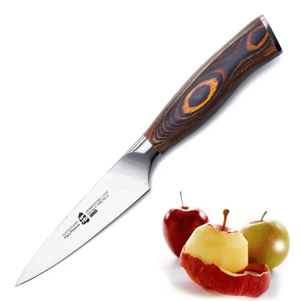 

TUO CUTLERY Paring Knife - German HC Steel Peeling Fruit Peeler Kitchen Chefs Knife - Non-slip Ergonomic Pakkawood Handle - 4''