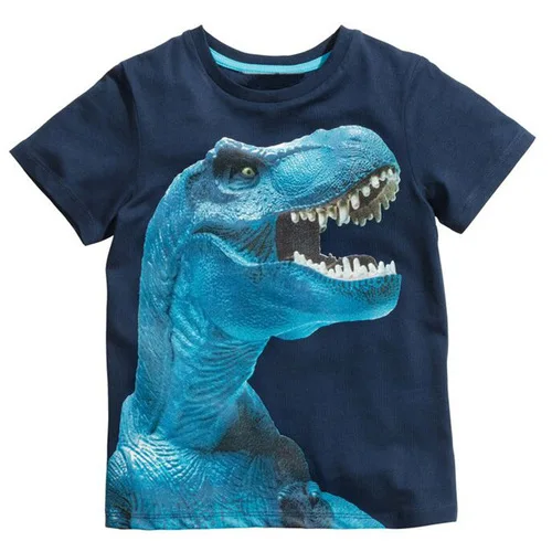 Детская одежда; Новинка; футболка с короткими рукавами и рисунком динозавра для мальчиков; летняя блузка с круглым вырезом; футболка для маленьких мальчиков; одежда для детей - Цвет: Тёмно-синий