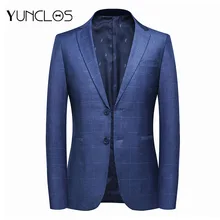 YUNCLOS, европейский размер, Мужской Блейзер, пиджак, формальный, деловой, блейзер, мужской, в клетку, с принтом, 2 пуговицы, элегантный, деловой, мужской пиджак