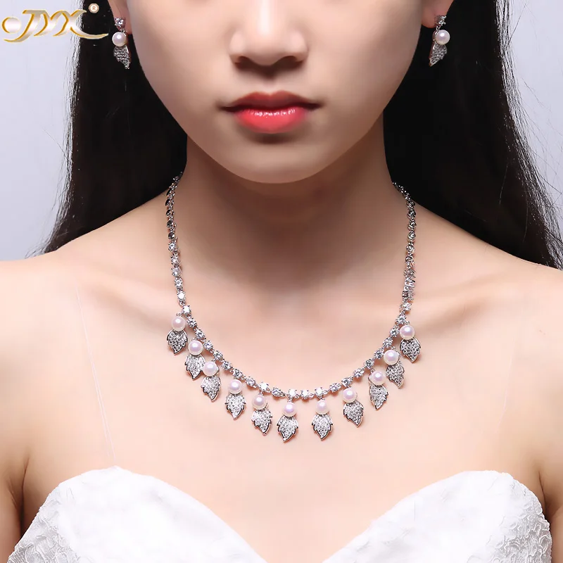 JYX Pearl Wedding Jewelry Set 7-7.5mm White Flat Round Freshwater Pearl Necklace & Earrings Set 17.5 JYX Pearl Wedding Jewelry Set 7-7.5mm White Flat Round Freshwater Pearl Necklace & Earrings Set 17.5
