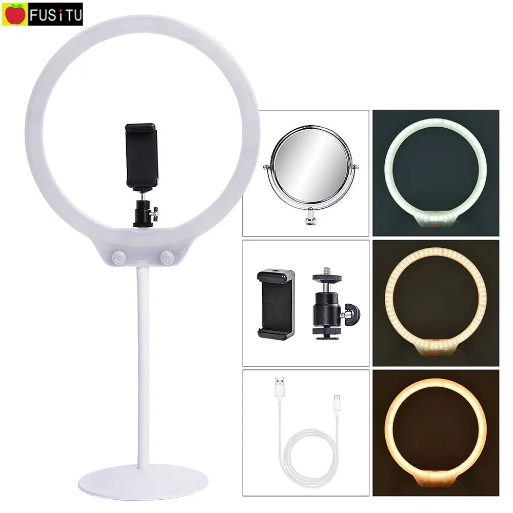 

Fusitu Mini LED Selfie Ring Light Photographic Lighting Camera Phone Video Studio Flexible Table Ringlight With Stand For Makeup