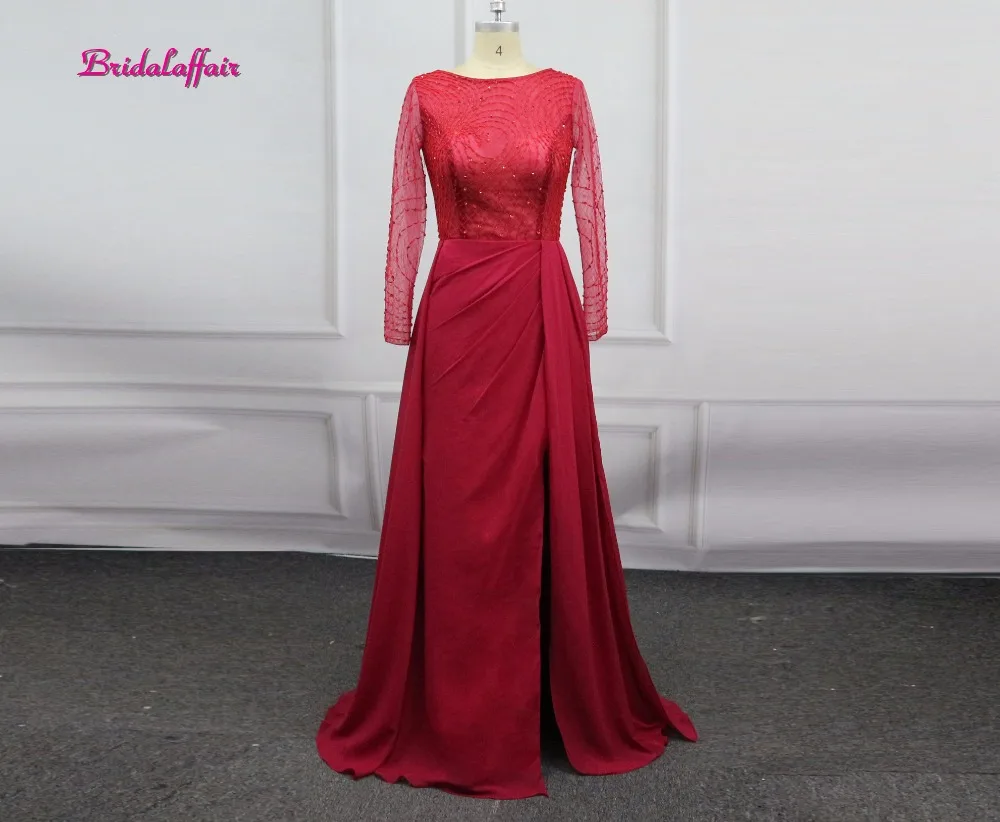 

Burgundy Robe De Soiree Sexy O-Neck Lace Beading Evening Dresses Long Bride Banquet Luxury Evening Gowns Party Prom Dress