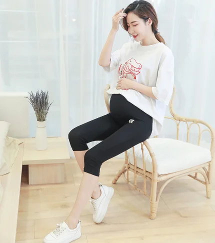 

3pcs New pregnant women's leggings thin section Summer seven-point pregnant women's pants Korean fashion stomach lift pants