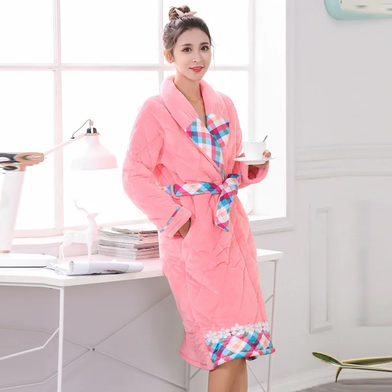 Women Winter Sleeping Robes Night Wear Clothes Women Pajamas Adjustable Waist Flannel Thick Warm Pajamas Winter Padded Robe JW335 (15)
