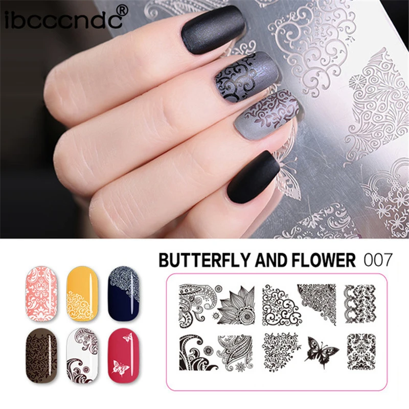

Nail Art Stickers Tools Stamping Plates Printing Template Rectangular Blue Flm Diy Painted Steel Stamp Decorations