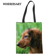 WHEREISART модная сумка с принтом таксы большая сумка для покупок Холщовая Сумка женская повседневная многоразовая Дорожная сумка на плечо Складная мягкая черная