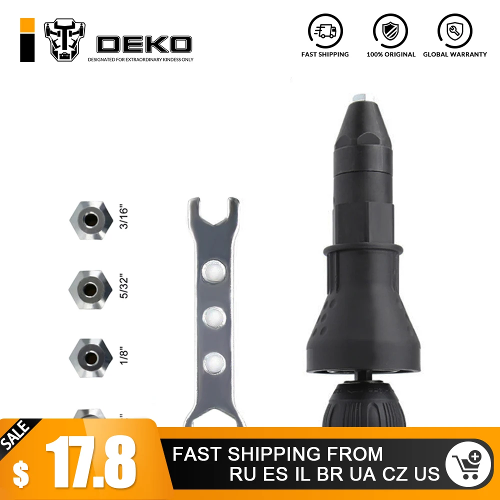 DEKO Electric Rivet Nut Gun Riveting Tool Cordless Riveting Drill Adaptor Insert Nut Tool Riveting Drill Adapter