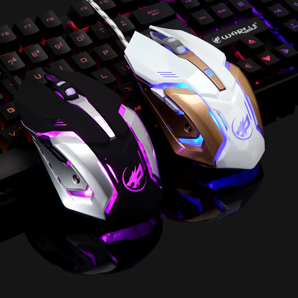 

Wired LED Light 2400DPI Optical Usb Ergonomic Pro Gamer Gaming Mouse Metal Plate