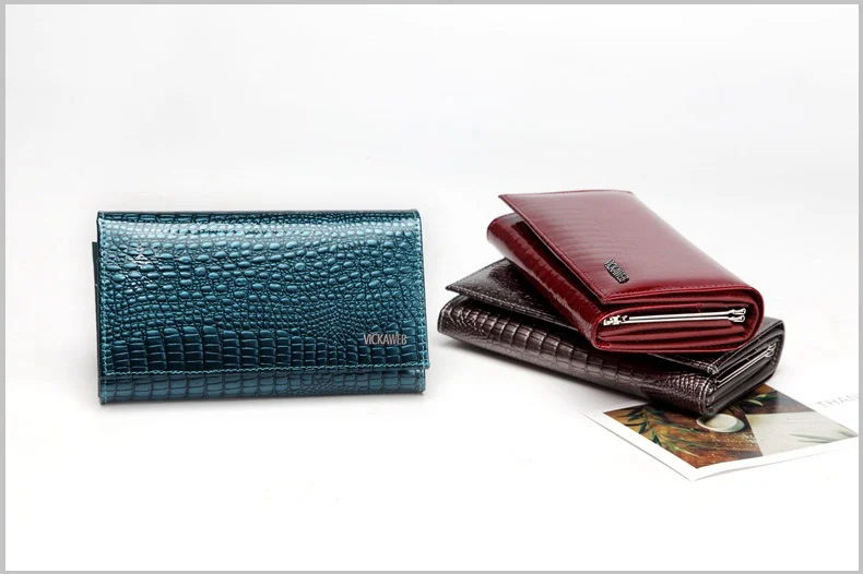 VICKAWEB Genuine Leather Small Wallet Women Wallets Alligator Short Purse Coins Hasp Girls Wallet Fashion Female Ladies Wallets-019