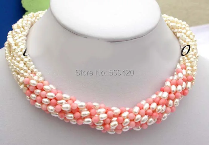 

W&O655 >Luster 10strands baroque white freshwater pearl pink coral necklace