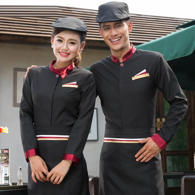 

(10 set-Shirt&Apron)Take-away Work wear A fast food restaurant overalls female long-sleeve bartender work wear waiter uniform