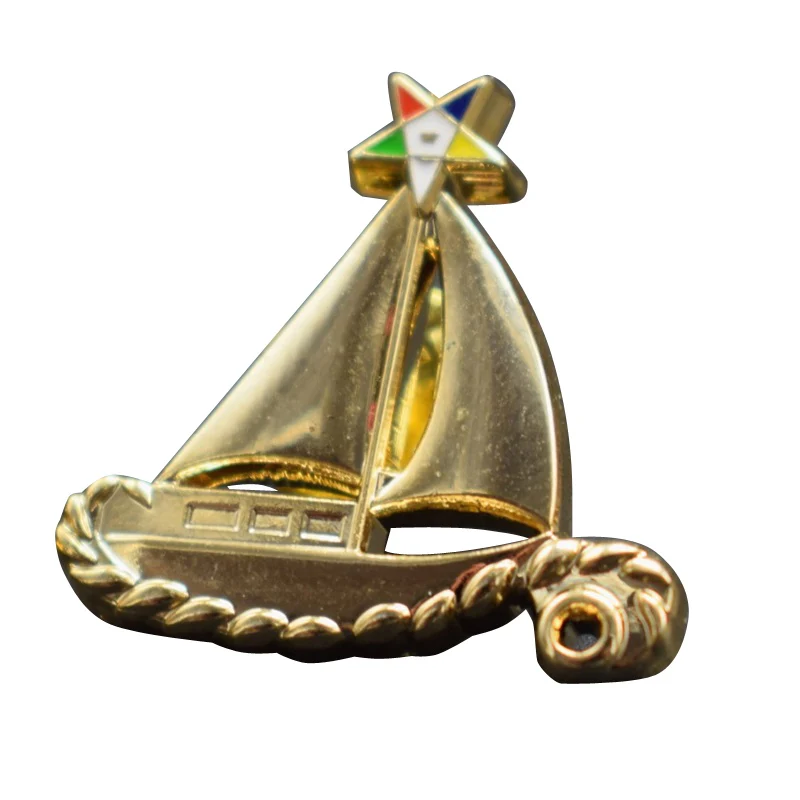 

Custom Metal Badge Sailboat Shape Hot Sale Zinc Alloy Plating Gold Badges