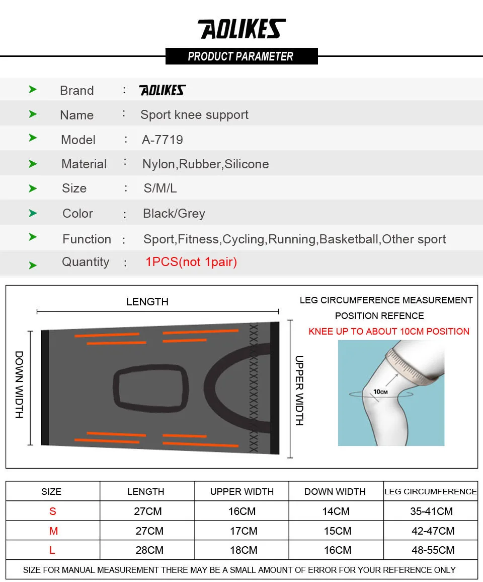 AOLIKES 1 шт. дышащий Elatic Brace Поддержка колена для бега артрит Meniscus Tear Sports суставы наколенники