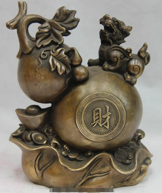 

Elegant old S0269 Copper Bronze Feng Shui Evil Longevity Wealth Foo Dog Lion Beast Calabash Gourd statue (A0322) A0403