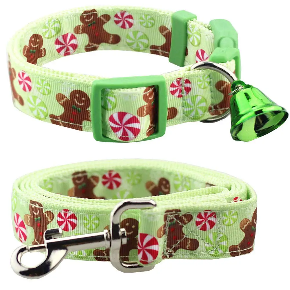 

Adjustable Pet Christmas Festive Collar and Leash Set with Bell for Dogs Holiday Season