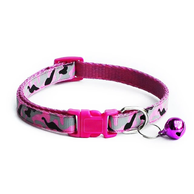 Ошейник для маленьких собак, кошек, камуфляжный с колокольчиком, быстроразъемный ошейник для кошек, ожерелье для котенка, аксессуары для домашних животных, поводок, поводок MP0068 - Цвет: Pink