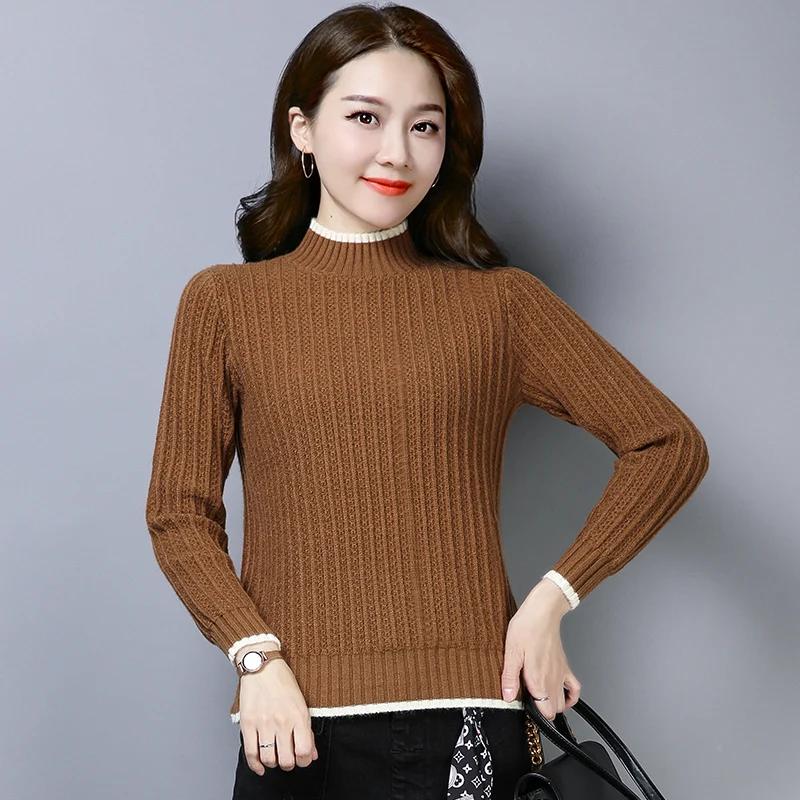 Best Price 3XL 5 Colors Brand Sweater Fall Winter Women Short Sweater New Hit Color Striped Turtleneck Bottoming Sweater Pullover Female