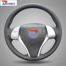 BANNIS Black Artificial Leather DIY Hand-stitched Steering Wheel Cover for Nissan 2013 Teana 2014 X-Trail QASHQAI Sentra