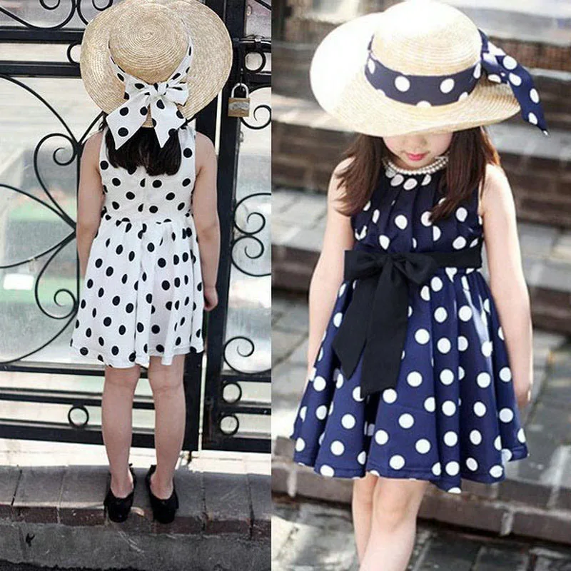 

Summer Baby Girl Dress Cute Kids Toddlers Print Polka Dots Chiffon Tunic Bowknot Sundress Dresses For Girls Chidren Clothes