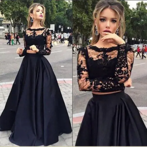 2019 New Black Long Skirt 2pcs Sexy Women Elegant Formal Prom Long