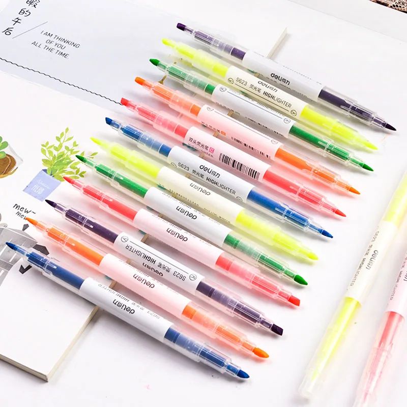 

Deli Brand Cute Kawaii Double Headed Colors Mildliner Fluorescent Pen Highlighter For Drawing Painting Mark Pen Material Escolar