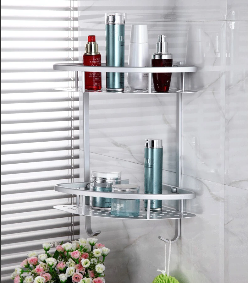 Free shipping Double Layer Bathroom shelf accessories Aluminum Shelf