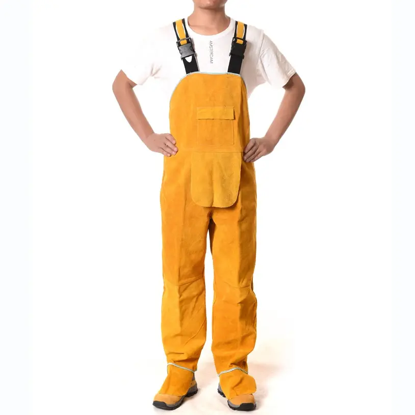 Welding Overalls High Temperature Protective Clothing Cowskin Flame Retardant Safety Clothes Wear Resistant Welders Bib Overall