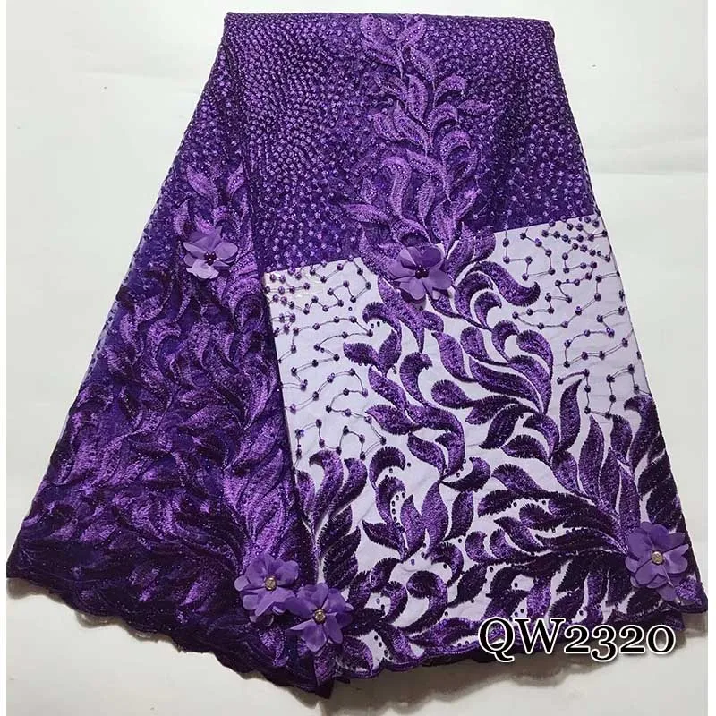 

High Quality African Tulle Lace Fabric Brown 3d Flowers Tulle Fabric Add Beads Stones Trim Design Women Dress