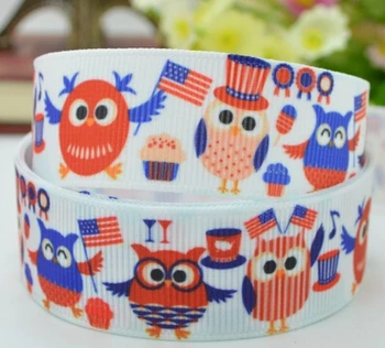 

Independence Day 7/8" Owl And Flag Print Grosgrai Ribbon 50yards/lot