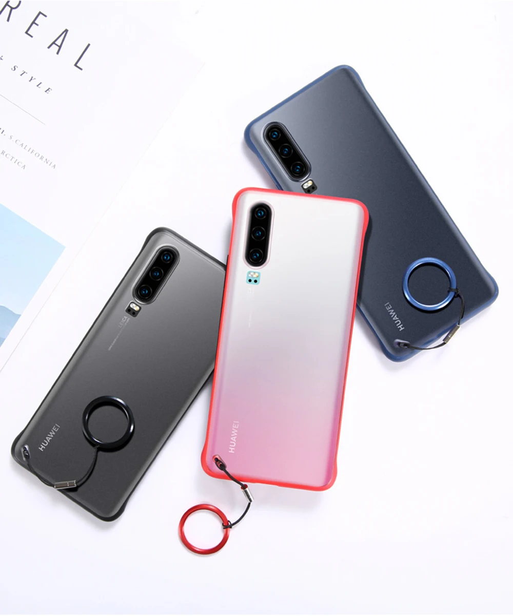Clear Frameless Case For Huawei P30 P20 Honor 20 Pro Mate 10 View Slim Hard Matte Transparent Cover Ring Nova 5 Lite 10i P Smart