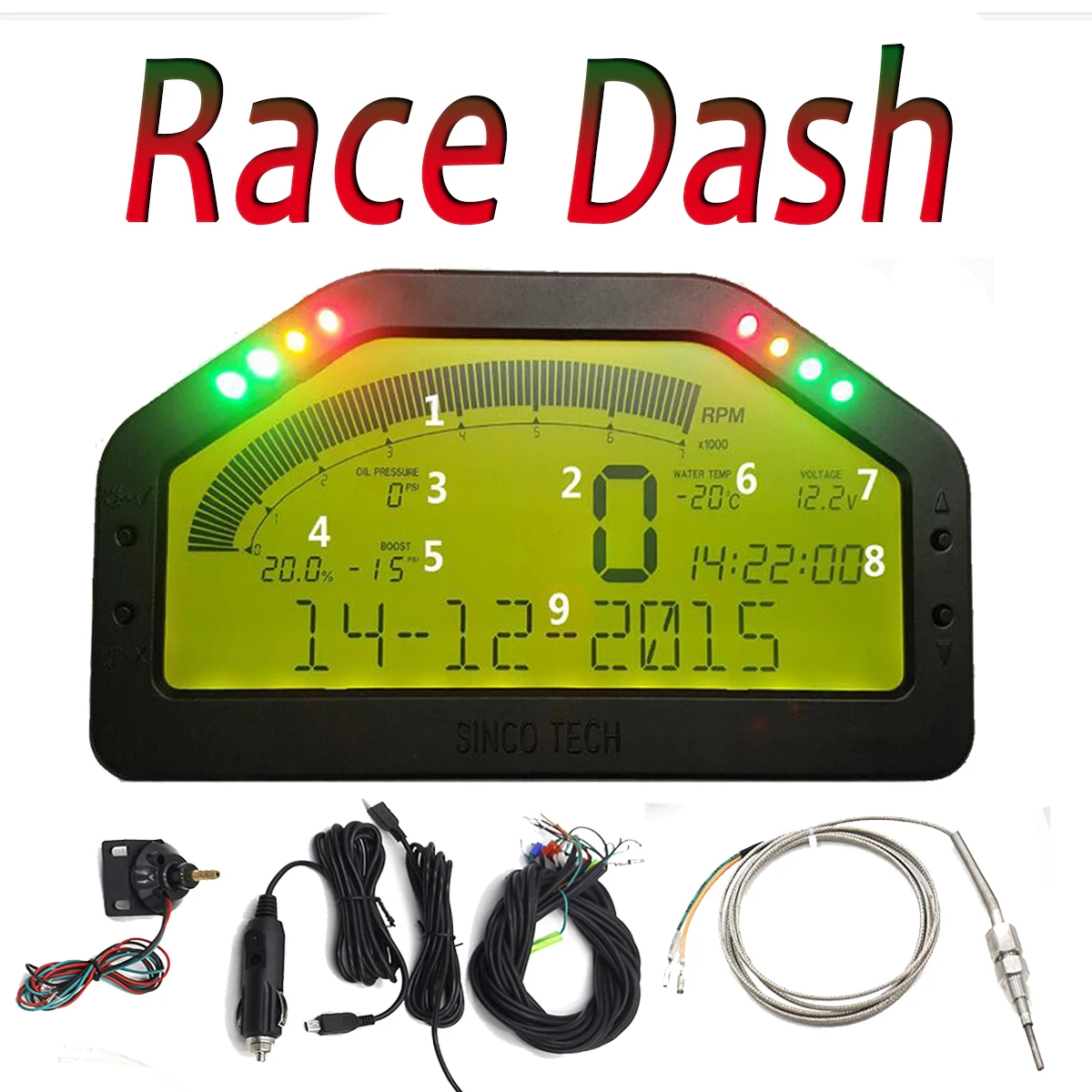 

New Waterproof 9000rpm Dash Race Display Full Sensor Kit Dashboard LCD Screen Rally Gauge With Bluetooth Function
