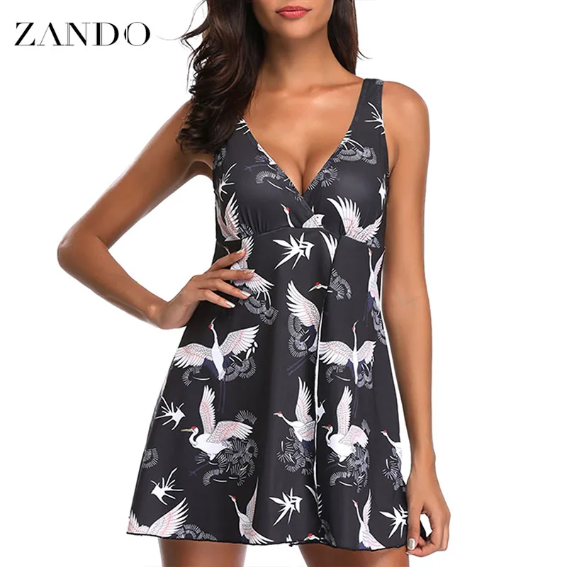 

Zando Red-crowned Crane Print One Piece Swimsuit Women Swimwear Bandage Cut Out Mnokini Bathing Suit Plus Size Swimwear S-5XLL
