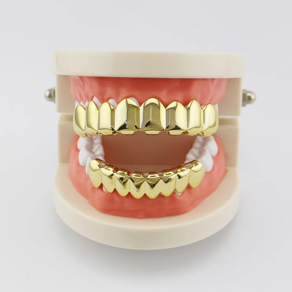 Bnrelease хип хоп грили зубы колпачок Золото Серебро Черный Grillz Зубы Топ нижний Набор Bling зубы рэппер ювелирные изделия - Окраска металла: Gold Set