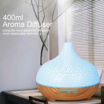 

400Ml Air Humidifier with Crackle Light Wood Oil Diffuser Ultrasonic Diffusers 7 Changeable Led Colors for Home