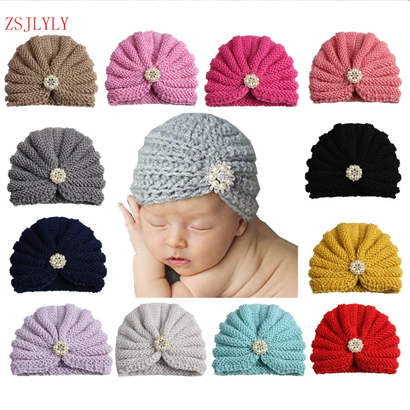

ZSJLYLY Brand Newborn Hat Cute Rhinestones Winter Cap Baby Cotton Infant Soft Knit Striped Cap Girl Boy Beanie Hats Accessories
