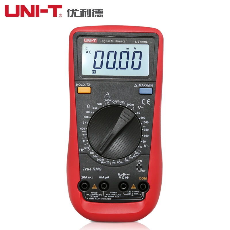 

UNI-T UT890D True RMS Digital Multimeter Electrical Test Handheld Tester Capacitance DC AC Voltage Ammeter hFE LED Diode