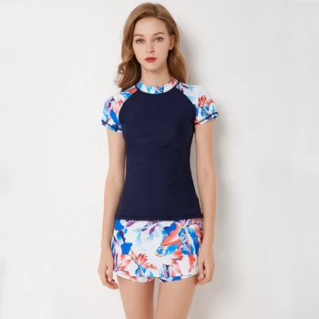 

Sport Two-Piece Swimming Suit For Women Print Pantskirt Surfing Swimwear Beachwear Professional Swimsuit Bathing Suits Plus Size