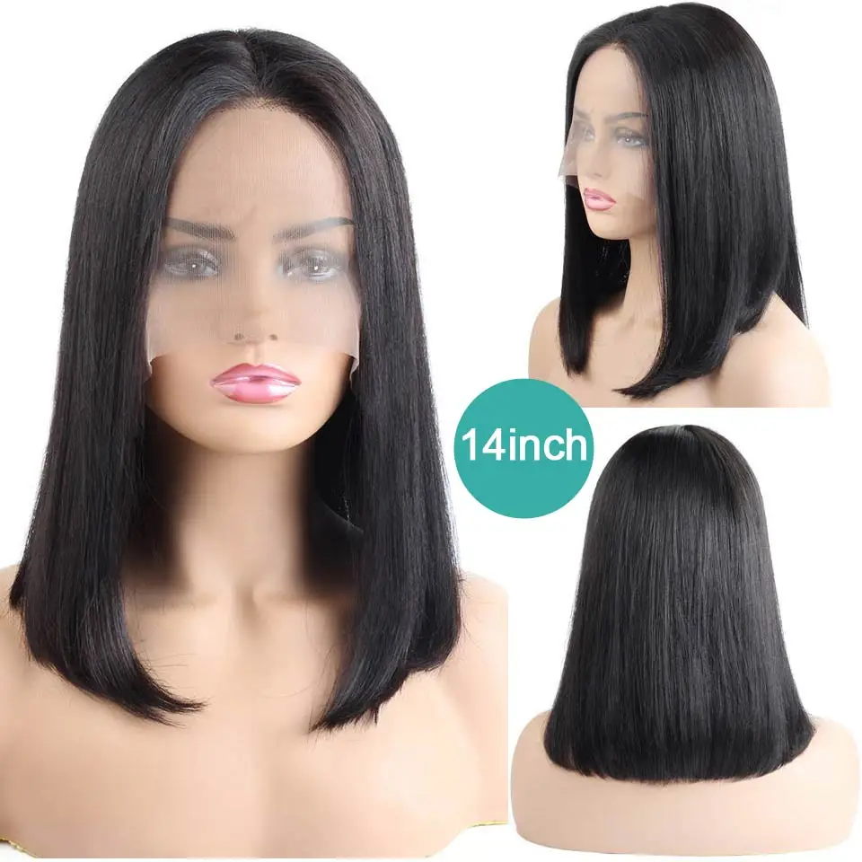 Allove Short Lace Front Human Hair Wigs Bob Wig For Black Women Brazilian Remy Straight Bob Lace Front Wigs 180% Density