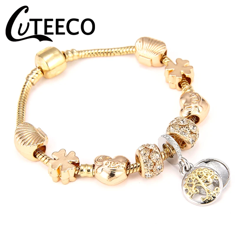 

CUTEECO New Style Royal Crystal Crown Charm Bracelet Fit Gold Color Snake Chain Brand Bracelets & Bangles for Women Jewelry