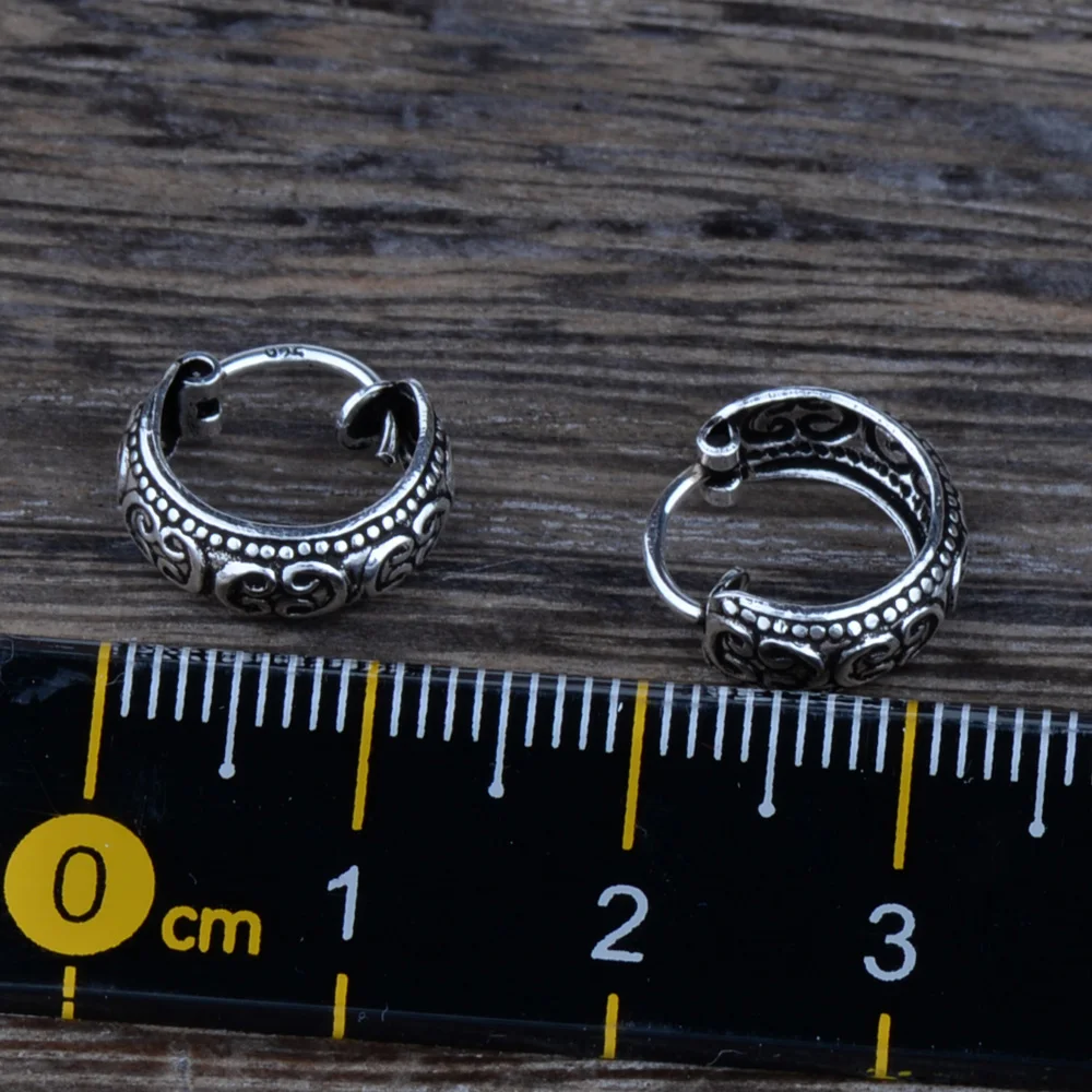 Mythic Age Real 925 Sterling Silver Tribal Symbol Vintage Small Hoop Earrings Jewelry Gift for Women Men Fine Jewelry