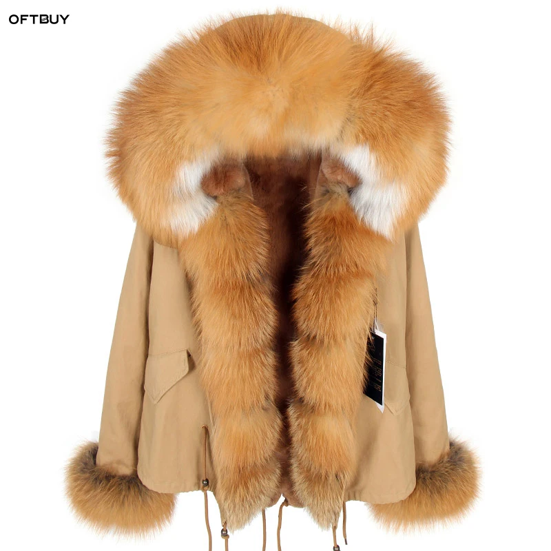 Женское пальто с капюшоном OFTBUY длинная парка цвета хаки подкладкой из