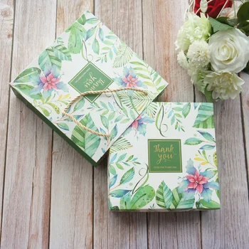 

18.5*18.5*6cm 3set Gold Thank You Leaves Design Paper Box + Bag As Cookie Candy Handmade Sweet Wedding Birthday Gift Use